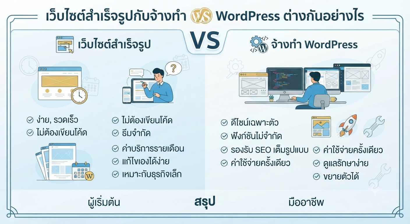 เว็บไซต์สำเร็จรูปกับจ้างทำ WordPress ต่างกันอย่างไร