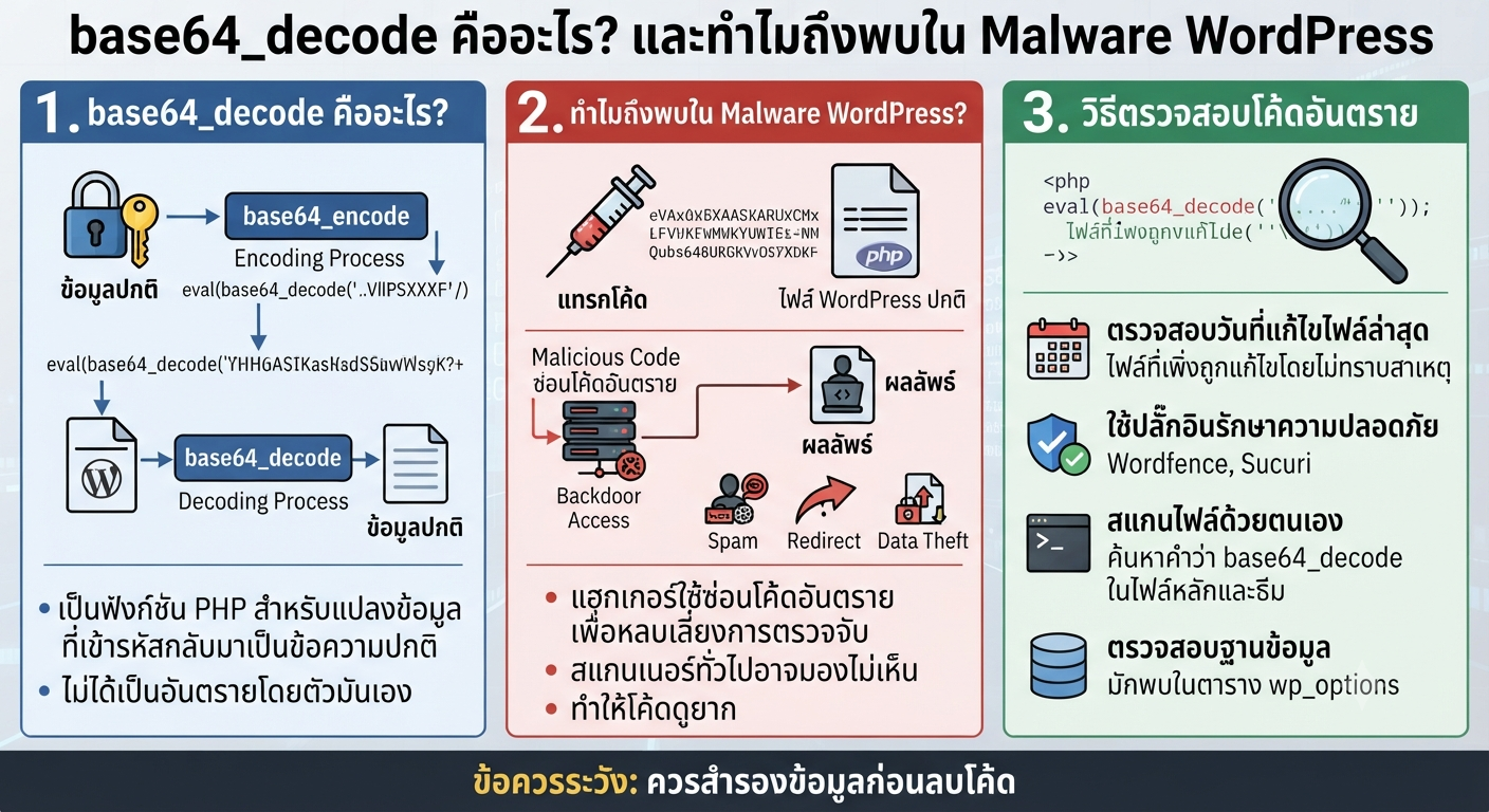 base64_decode คืออะไร? ทำไมถึงพบใน Malware WordPress และวิธีตรวจสอบโค้ดอันตราย