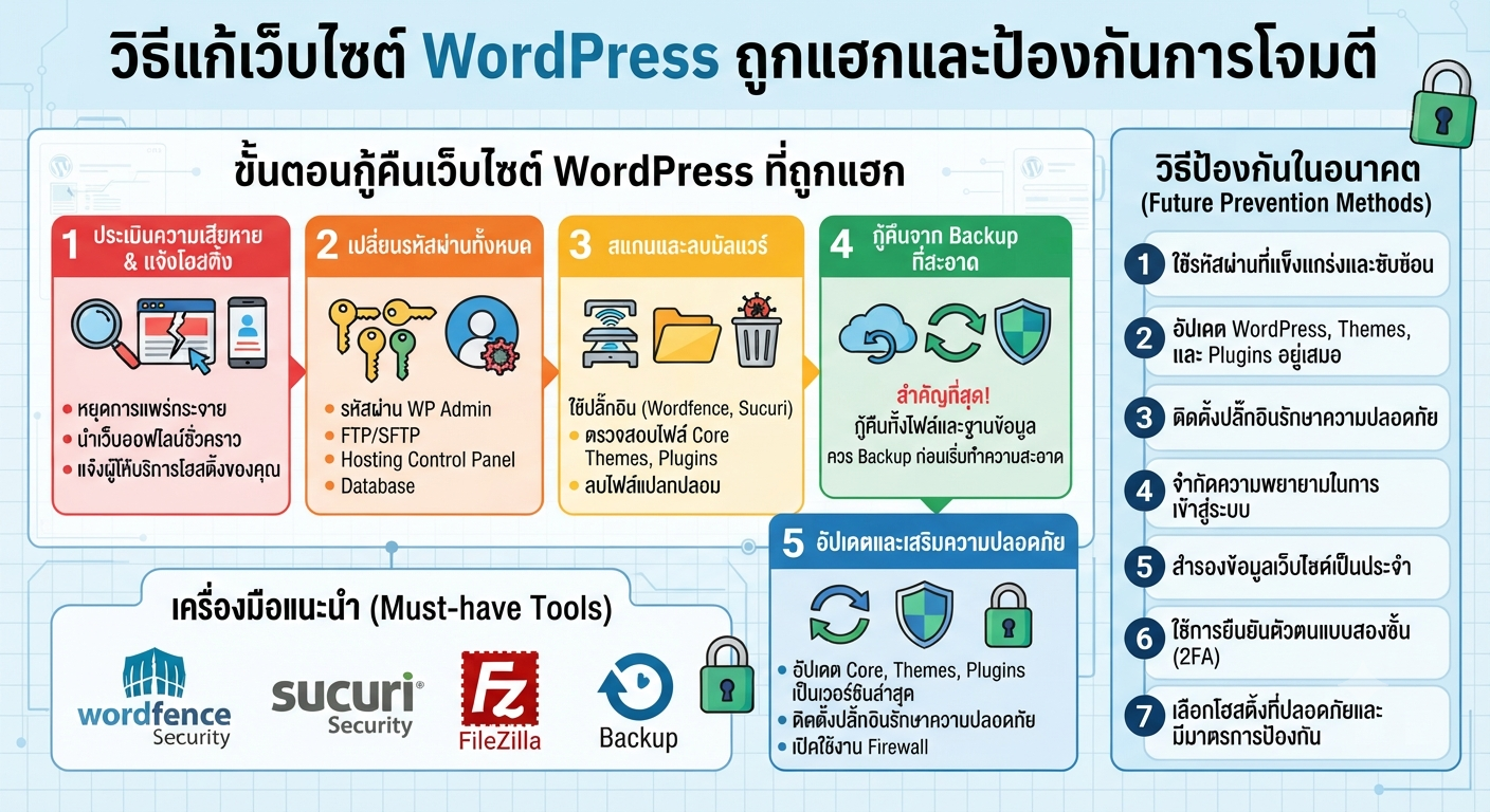 เว็บโดน Hack WordPress ทำอย่างไร? วิธีแก้เว็บไซต์ WordPress ถูกแฮกและป้องกันการโจมตี